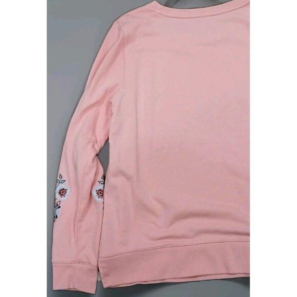 Talbots M Pink Cotton Embroidered Floral Sweatshirt Boho Cottagecore Preppy - Picture 7 of 10